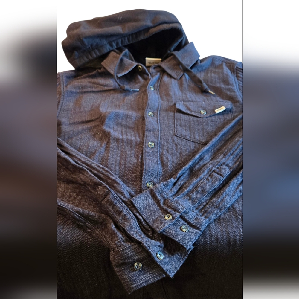 Vans Charcoal Gray Hooded Button Up Long Sleeve Top Size Med